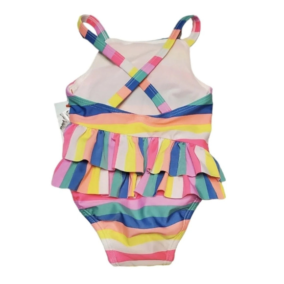 NWT Cat & Jack Baby Girl's Bright Rainbow Stripes 1 PC Swimsuit 12M - Picture 3 of 5